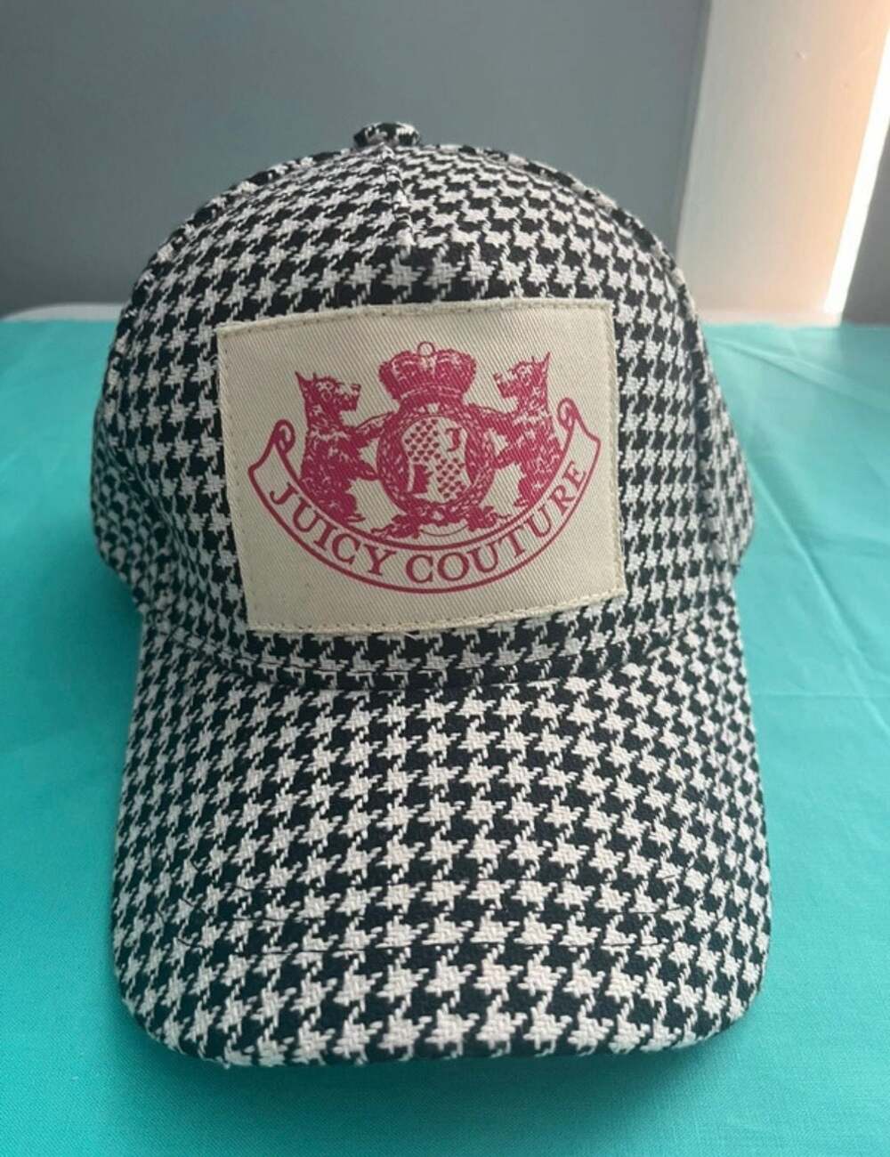 Juicy Couture Black and White Houndstooth Patch Logo Adjustable Baseball Cap Hat